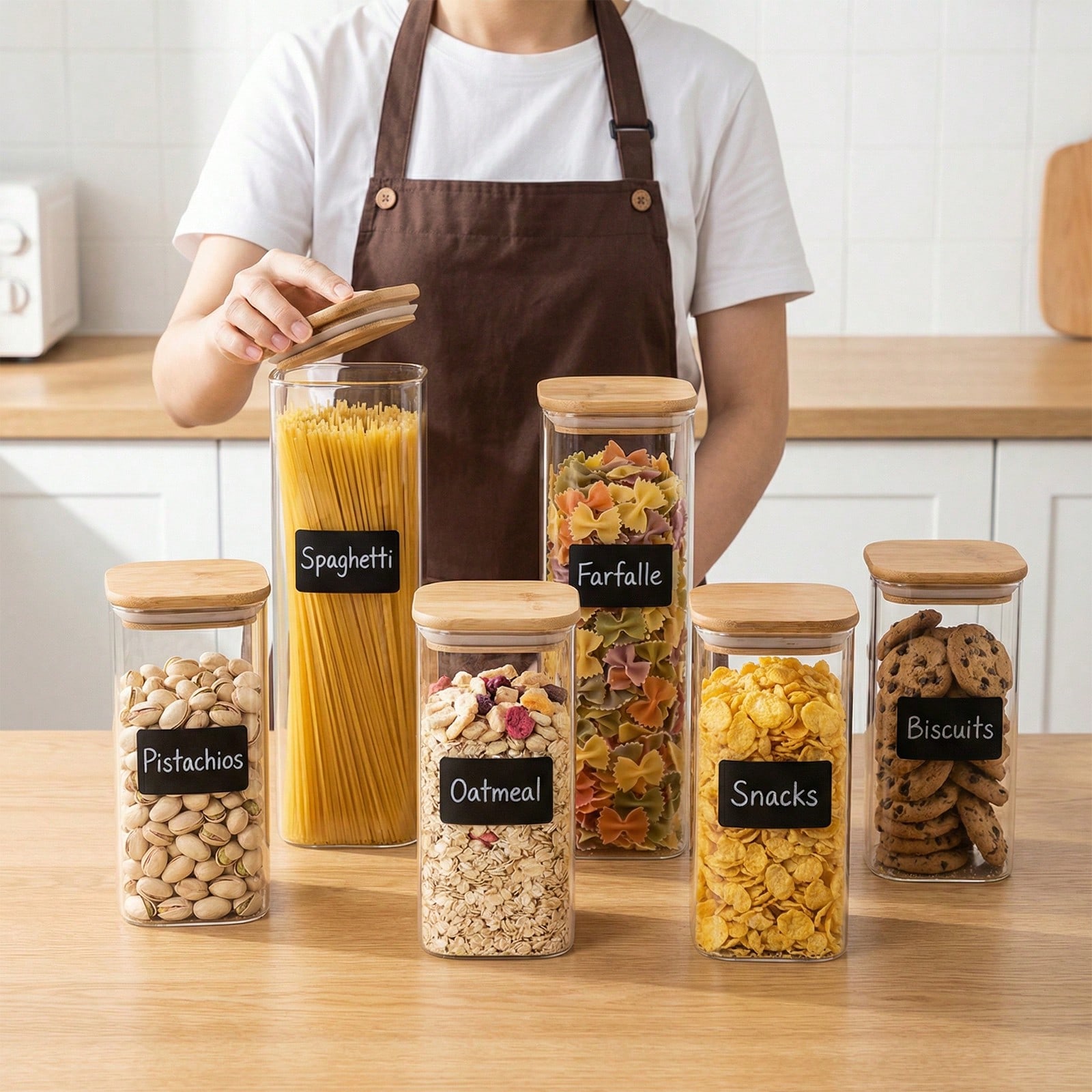 Kitchen Baking Canisters - 6/12개 유리 식품 보관 용기(뚜껑 포함),