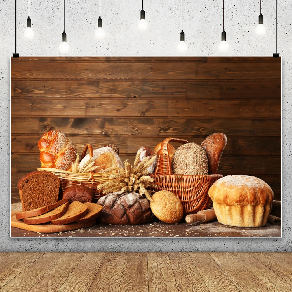 Kitchen Baking Background - 나무 판자 배경 베이킹 빵 음식