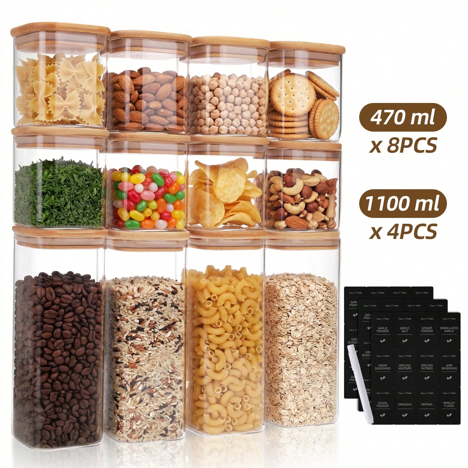 Tomnk 12개 유리 식품 보관 용기(뚜껑 포함),  - Kitchen Baking Canisters 리뷰 및 가격